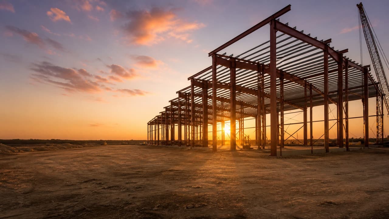 Steel construction frame at sunset